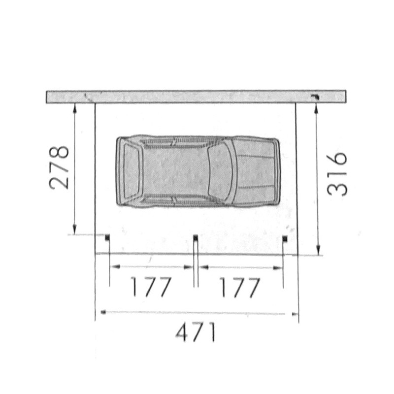 Plan Carport 2 voitures mural ouvert B23