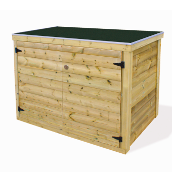 coffre en pin traité autoclave 182x89xH137 et toiture en EPDM avec porte double sur fond blanc