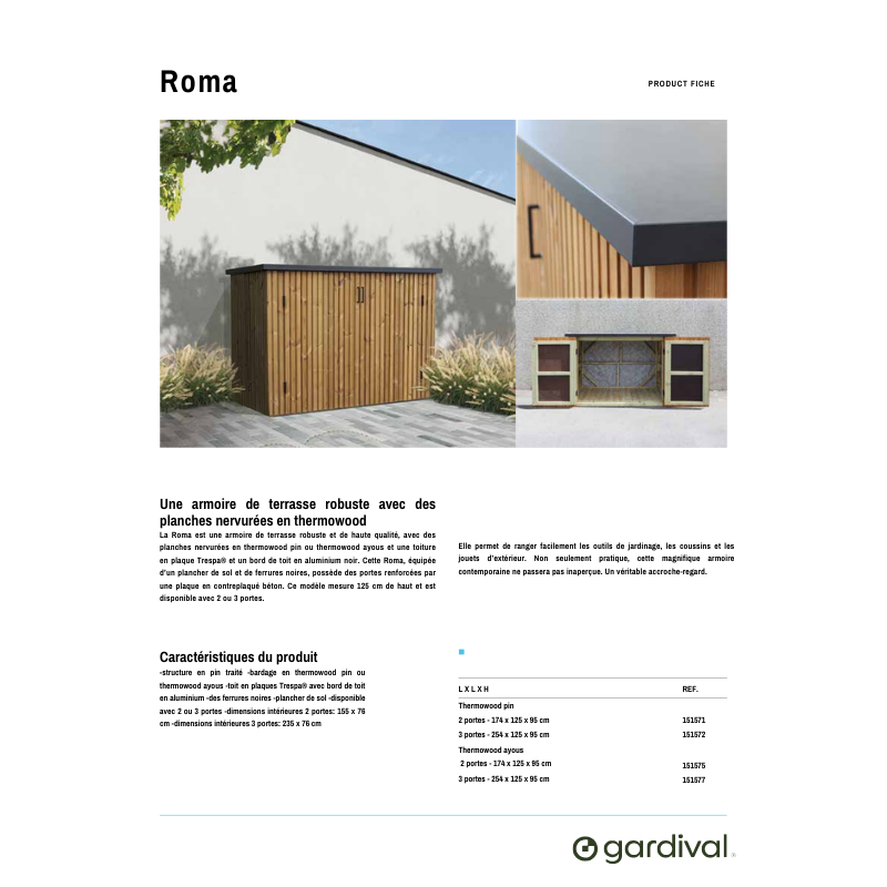 fiche technique Gardival de l'armoire extérieure ROMA