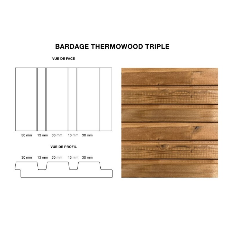 Bardage thermowood triple Carport 1 voiture indépendant ouvert KA14