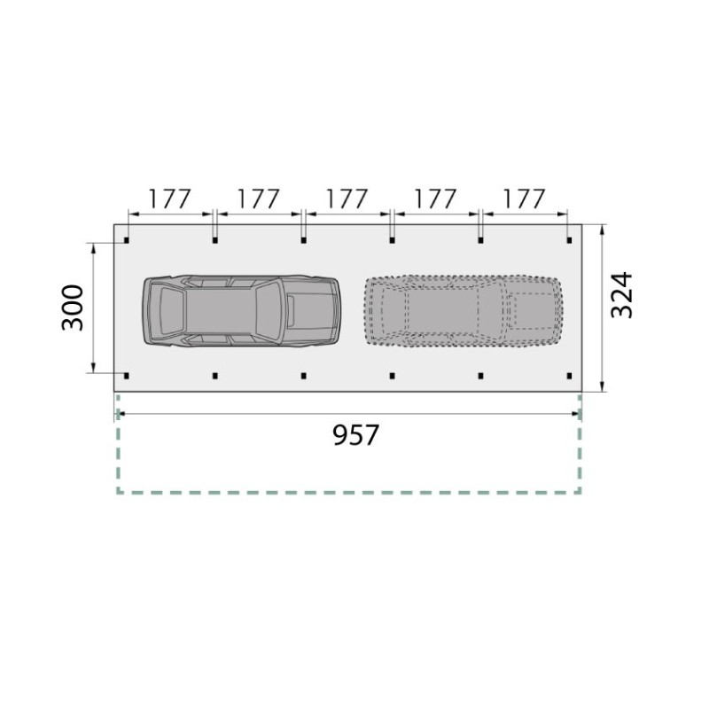 Plan Carport 2 voitures indépendant ouvert KA15 - 324 x 957 cm