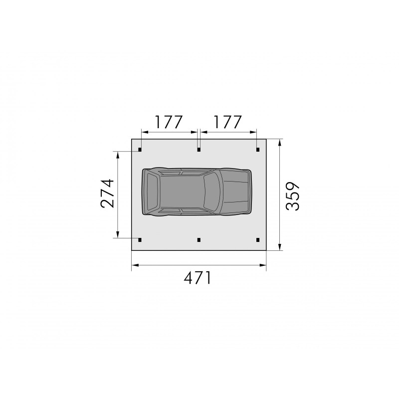 plan Carport 1 voiture indépendant ouvert A12 - 359 x 471 cm - 9,95m2