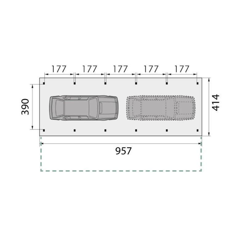 Plan Carport 1 voiture + espace vélos indépendant ouvert KA15L