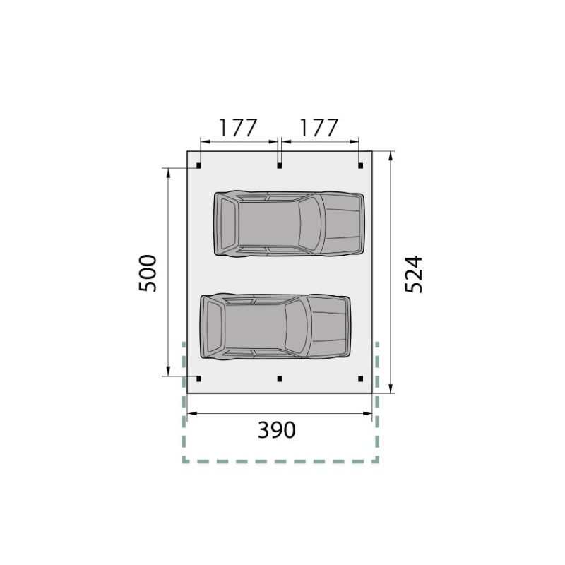 Plan de Carport 2 voitures indépendant ouvert KA22