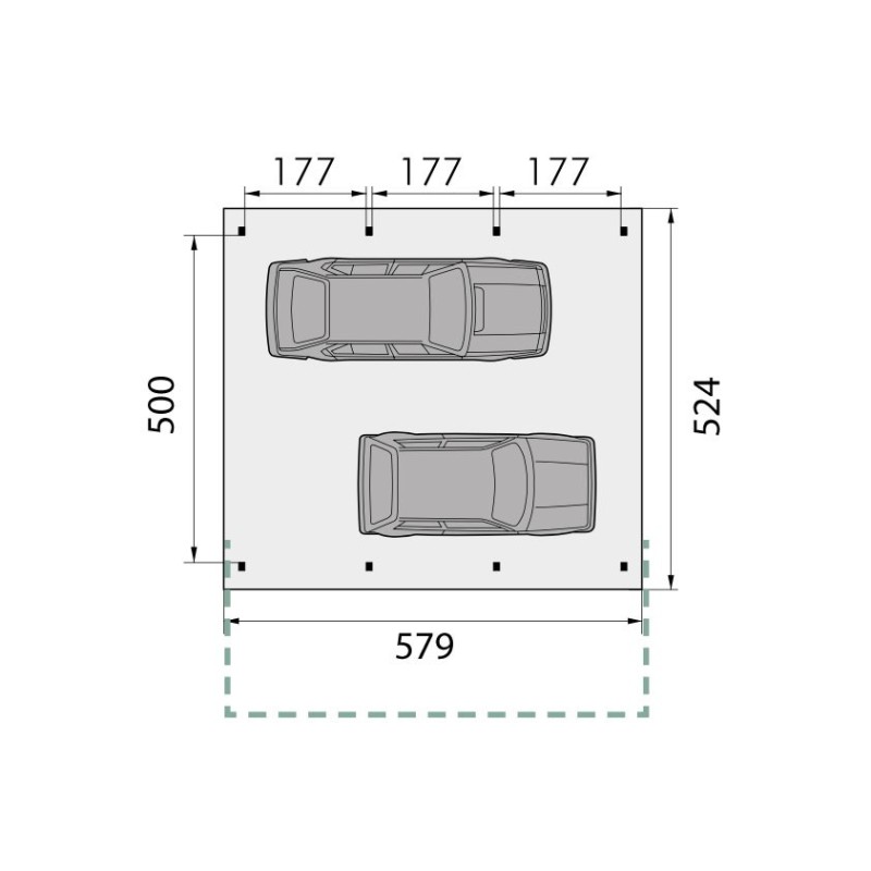 Plan de Carport 2 voitures indépendant ouvert KA23