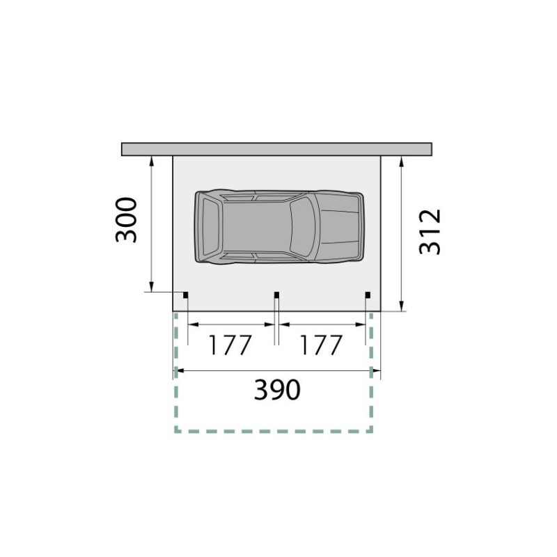 Plan de Carport 1 voiture mural ouvert KB12