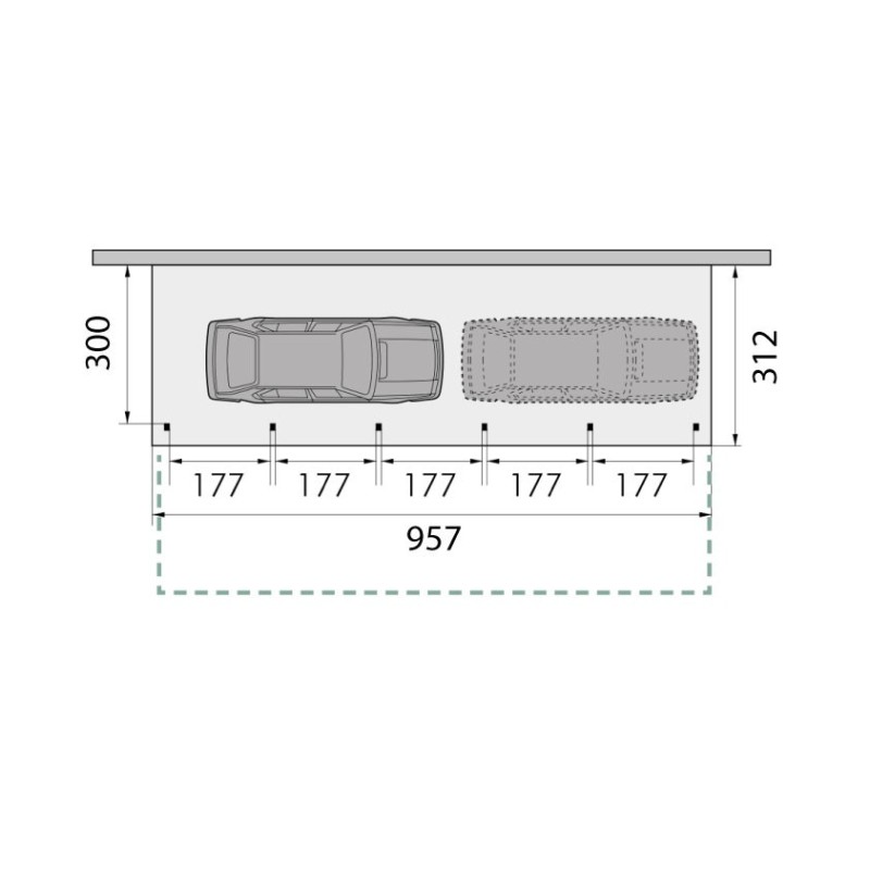 Plan de Carport 1 voiture mural ouvert KB15