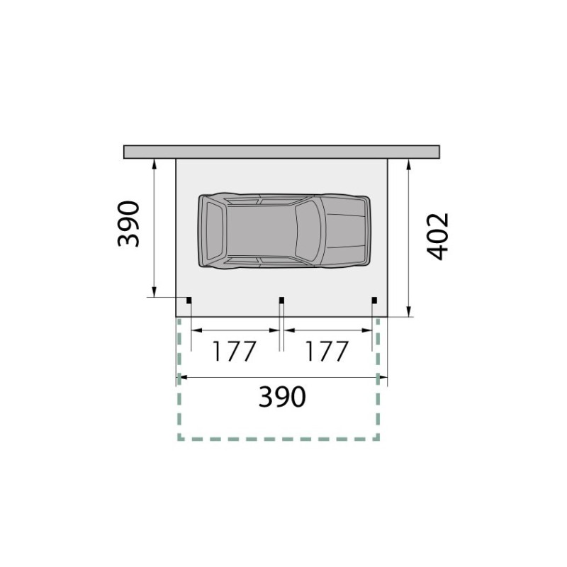 Plan de Carport 1 voiture + espace vélos mural ouvert KB12L