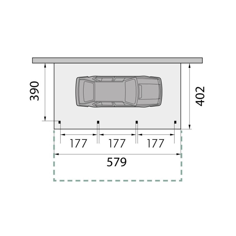 Plan de Carport 1 voiture + espace vélos mural ouvert  KB13L