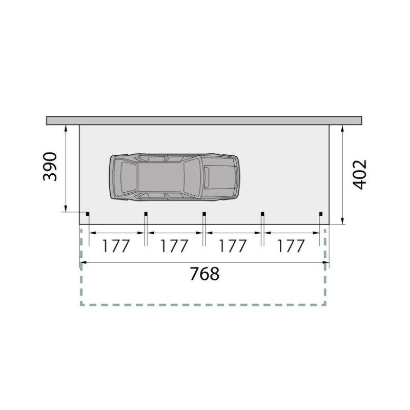 Plan de Carport 1 voiture + espace vélos mural ouvert KB14L