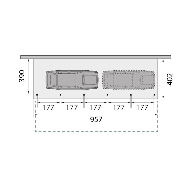 Plan de Carport 2 voitures + espace vélos mural ouvert KB15L