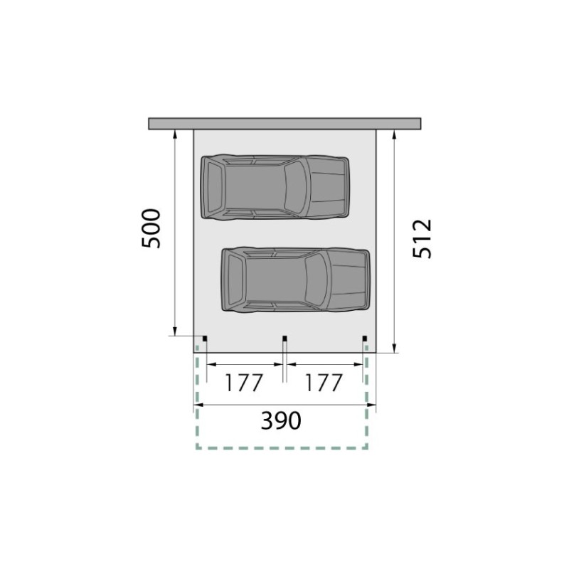 Plan de Carport 2 voitures mural ouvert KB22