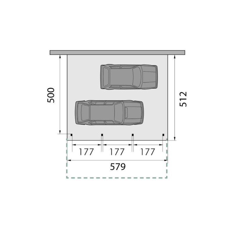 Plan de Carport 2 voitures mural ouvert KB23