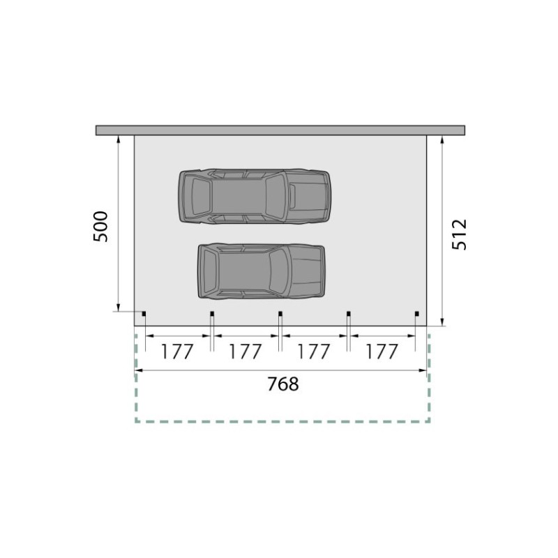 Plan de Carport 2 voitures mural ouvert KB24