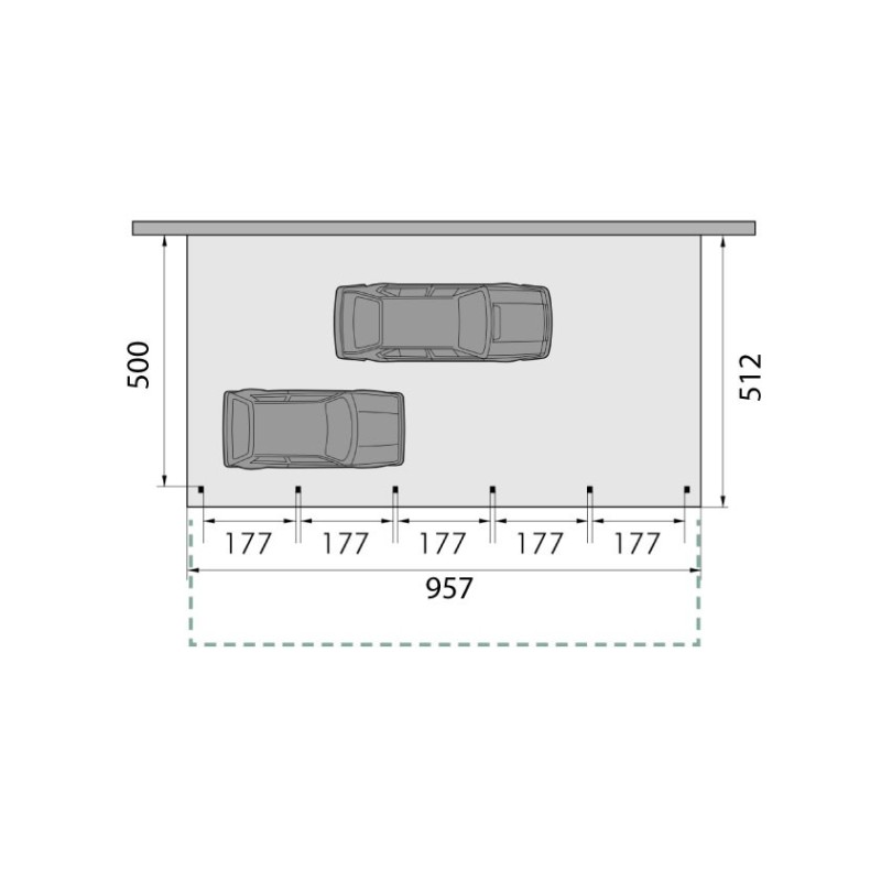 Plan de Carport 2 voitures mural ouvert KB25