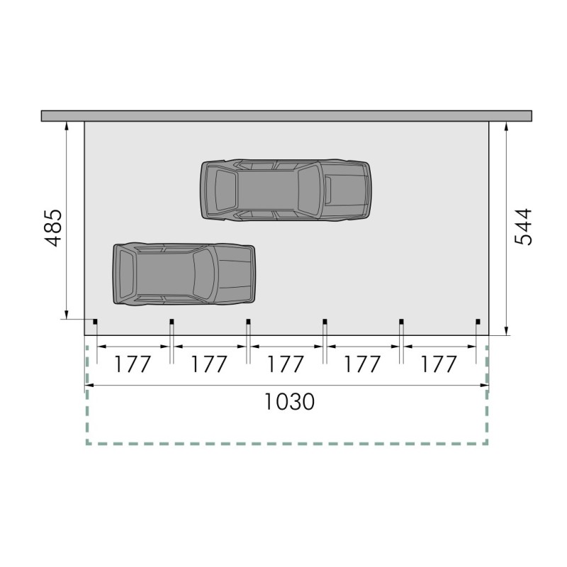 Plan Carport 4 voitures mural ouvert B25