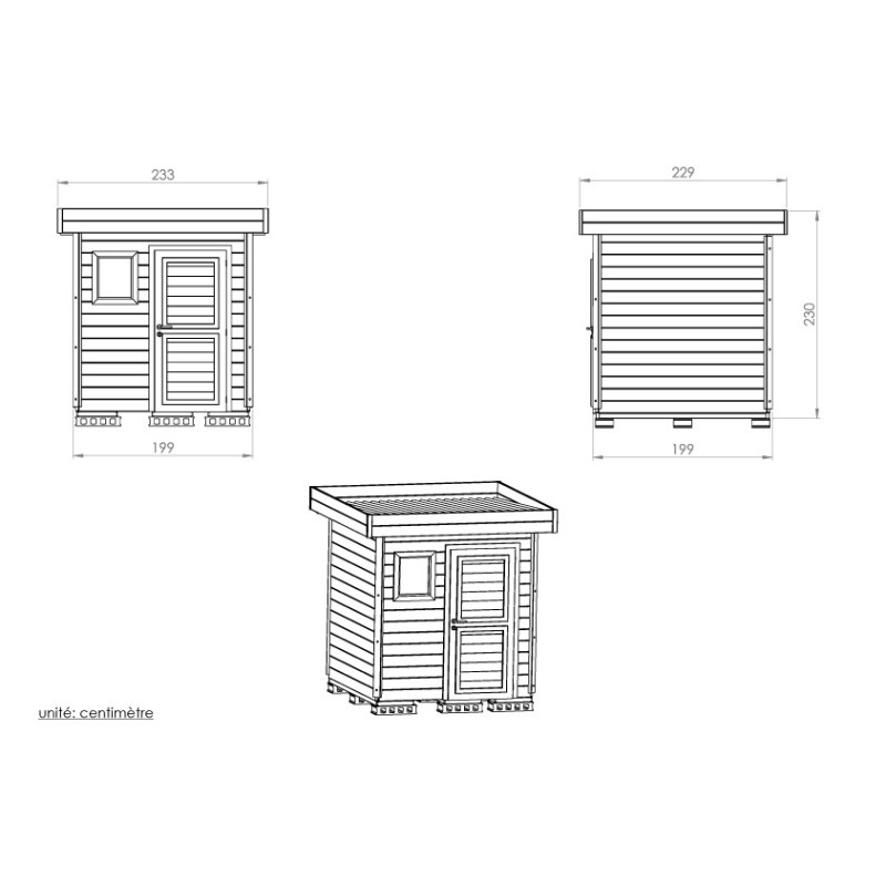 Abri de jardin toit plat, 3.51m², 200x200 cm - Leman Bois