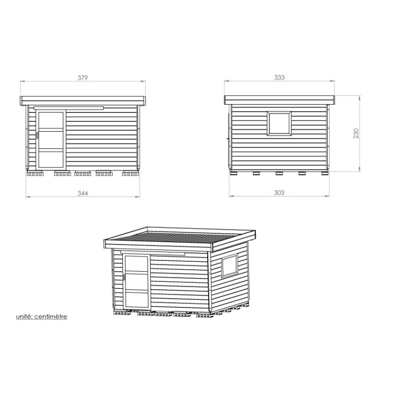 plan abri de jardin toit plat 350 x 300 cm - 9,71m2