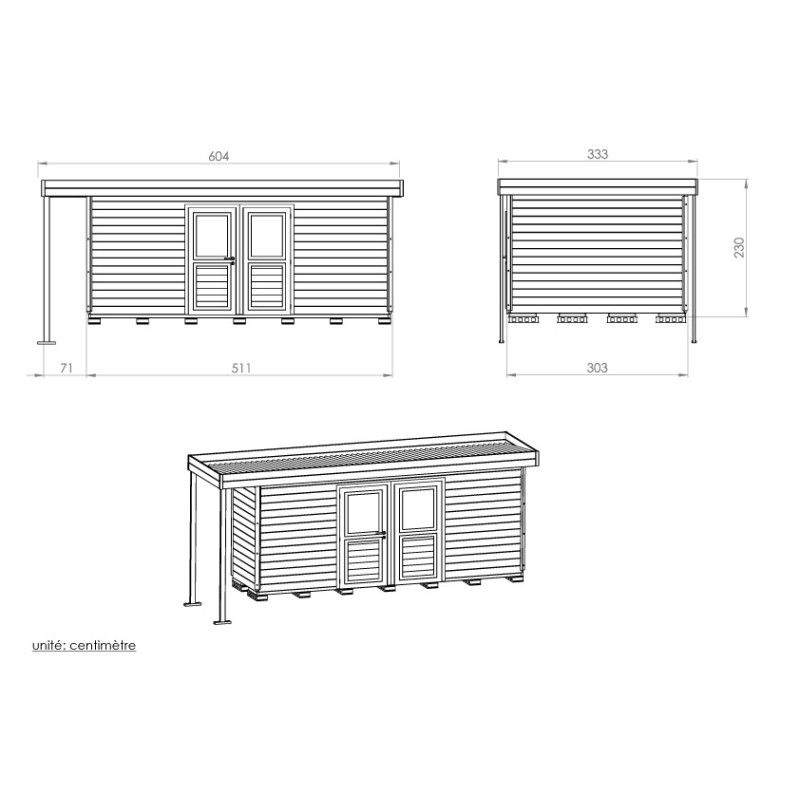 Plan abri de jardin toit plat 510 x 300 cm - 14,57m2