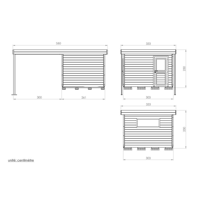 Plan abri de jardin toit plat 260x 300 cm - 7.28m2