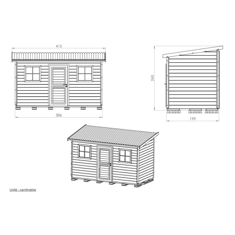 Plan abri de jardin 1 pente 390 x 200 cm - 7,02m2