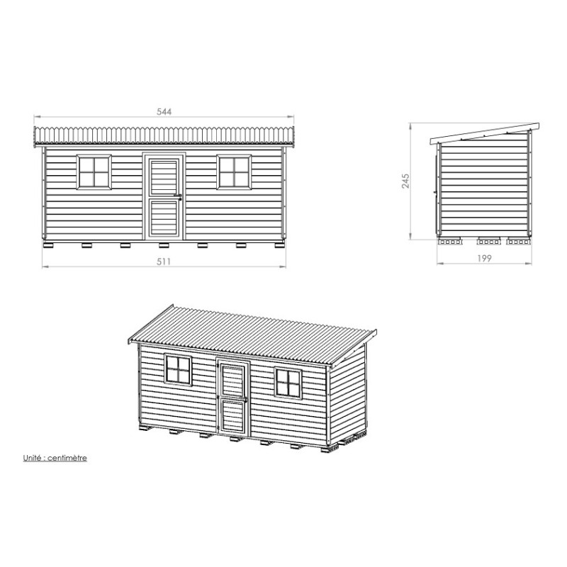 Plan abri de jardin 1 pente 510 x 200 cm - 9,37m2