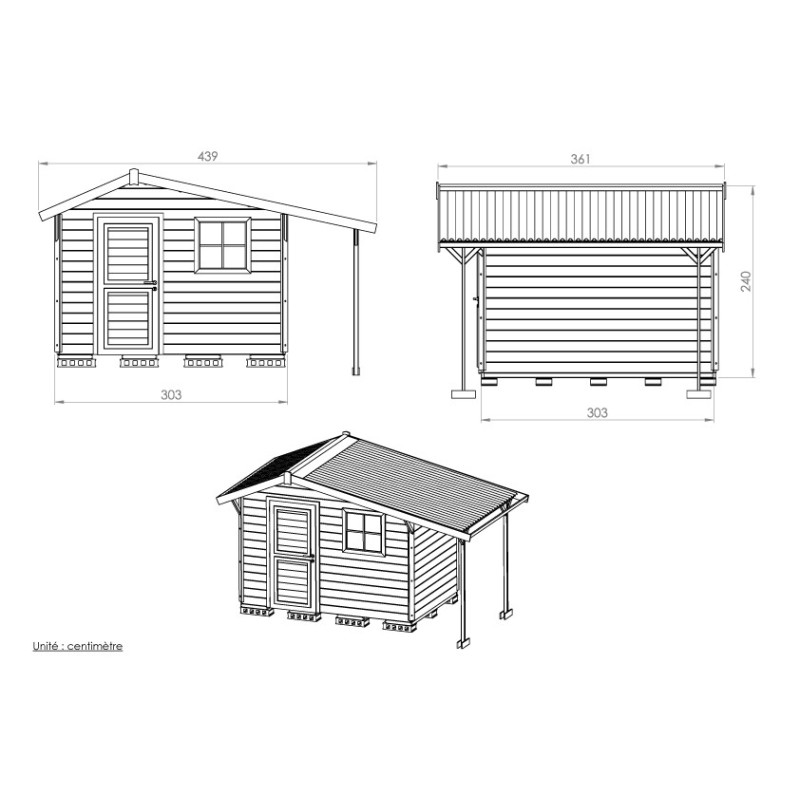 Plan abri de jardin 2 pentes 300 x 300 cm - 8,49m2