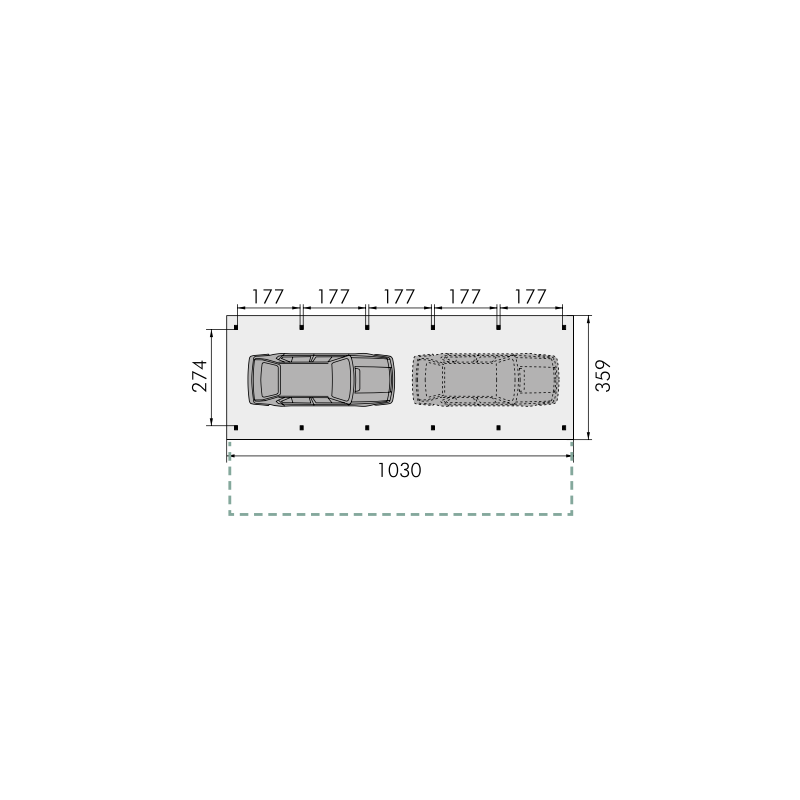 Plan Carport 2 voitures indépendant ouvert A15