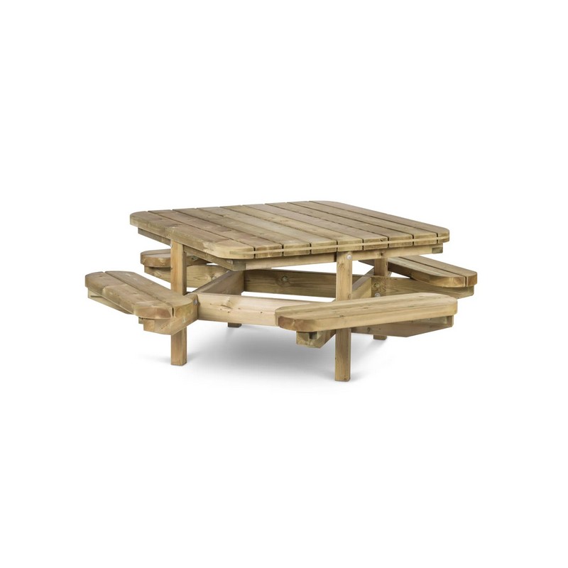 Table de pique-nique 8 personnes, table en bois pour extérieur avec bancs 