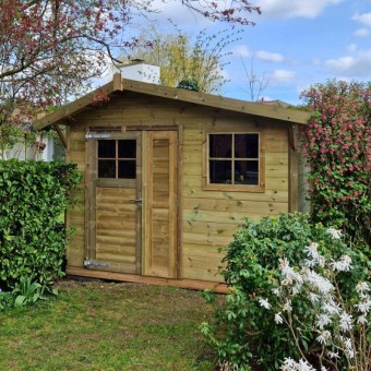 Abri de jardin traditionnel en bois à 2 pentes avec porte hybride vitrée et fenêtre carrée à croisillons