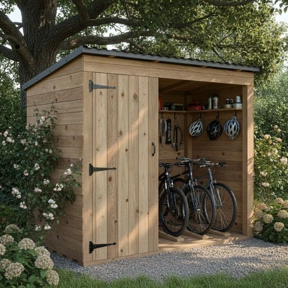 abri de jardin en bois avec vélos