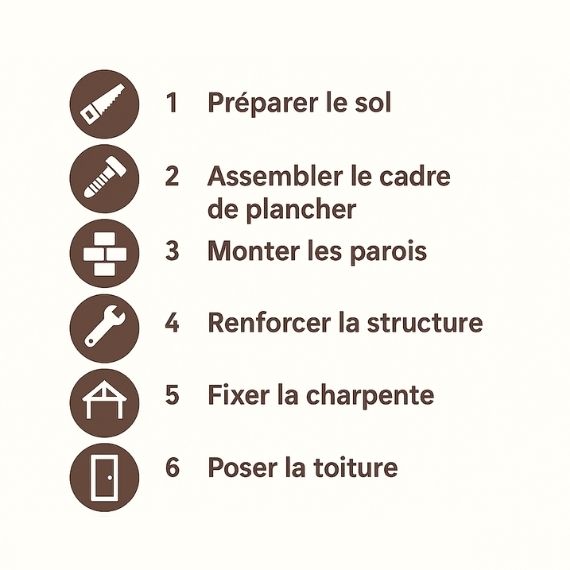 etapes de montage d'un abri de jardin en bois