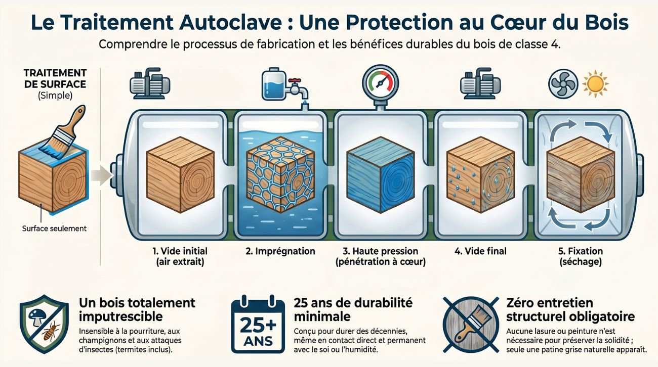 schema expliquant le fonctionnement du traitement autoclave du bois